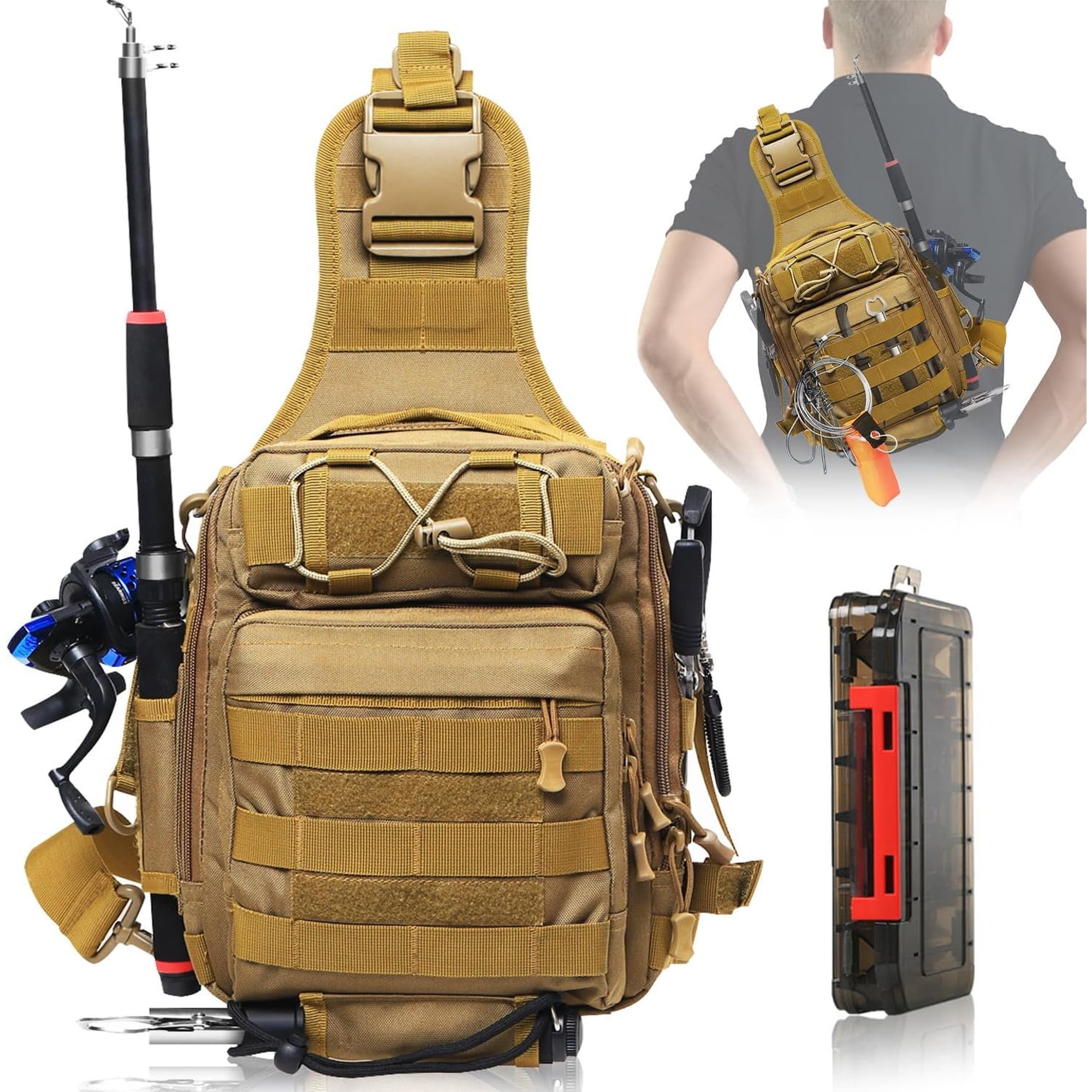 Fishing Backpack Fishing Bag with Tackle Box Compact Fishing Tackle Bag Fishing Tackle Backpack with Rod Holder for Outdoor Fishing Gifts for Men Women