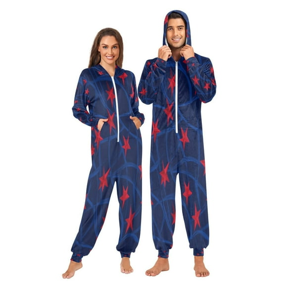 Onesie Jumpsuits For Men&Women Winter One Piece Zipper Pajamas Playsuit Blue Stripes