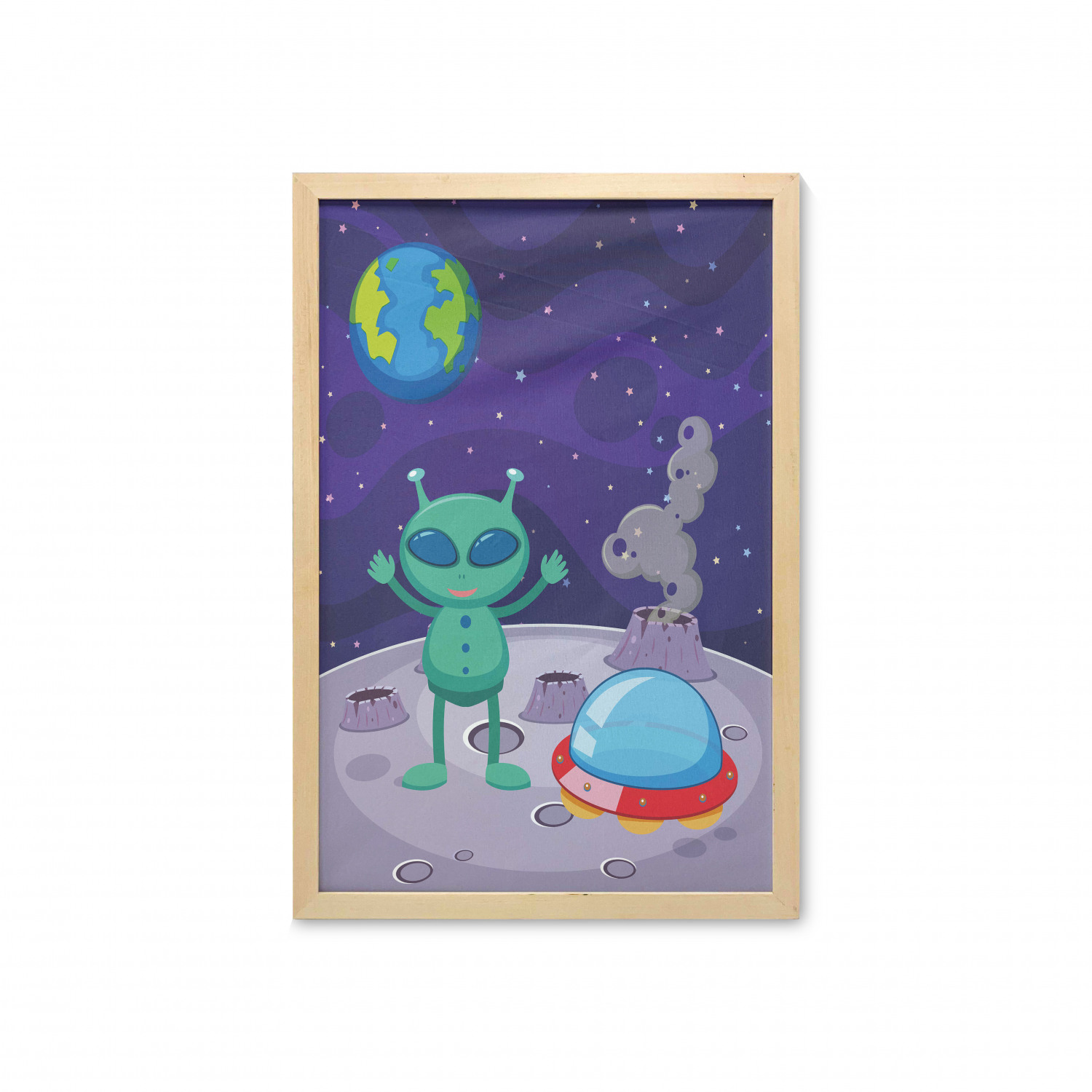Alien Wall Art with Frame, Cartoon Interpretation of a Mysterious ...