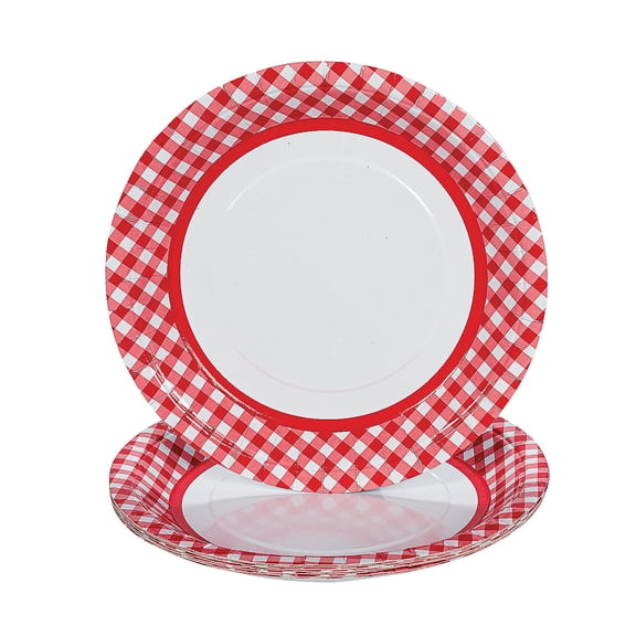 Red Gingham Dinner Plates (24Pc) - 24 Pieces