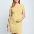 thumbnail image 2 of yoeyez Robe de Maternité pour Séance Photo Dames à Manches Courtes Col Rond Robe d'Été Unie Allaitement Robe d'Allaitement de Maternité Froncée Midi Ajustée Robes pour Femmes 2025 Jaune,m, 2 of 7