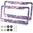 thumbnail image 2 of GZHJMY 2 Pcs License Plate Frame Peach Blossom License Plate Cover Universal Aluminum US Car Tag Frame with 2 Holes and Screws for Front & Back License Plate Decorative, 2 of 7