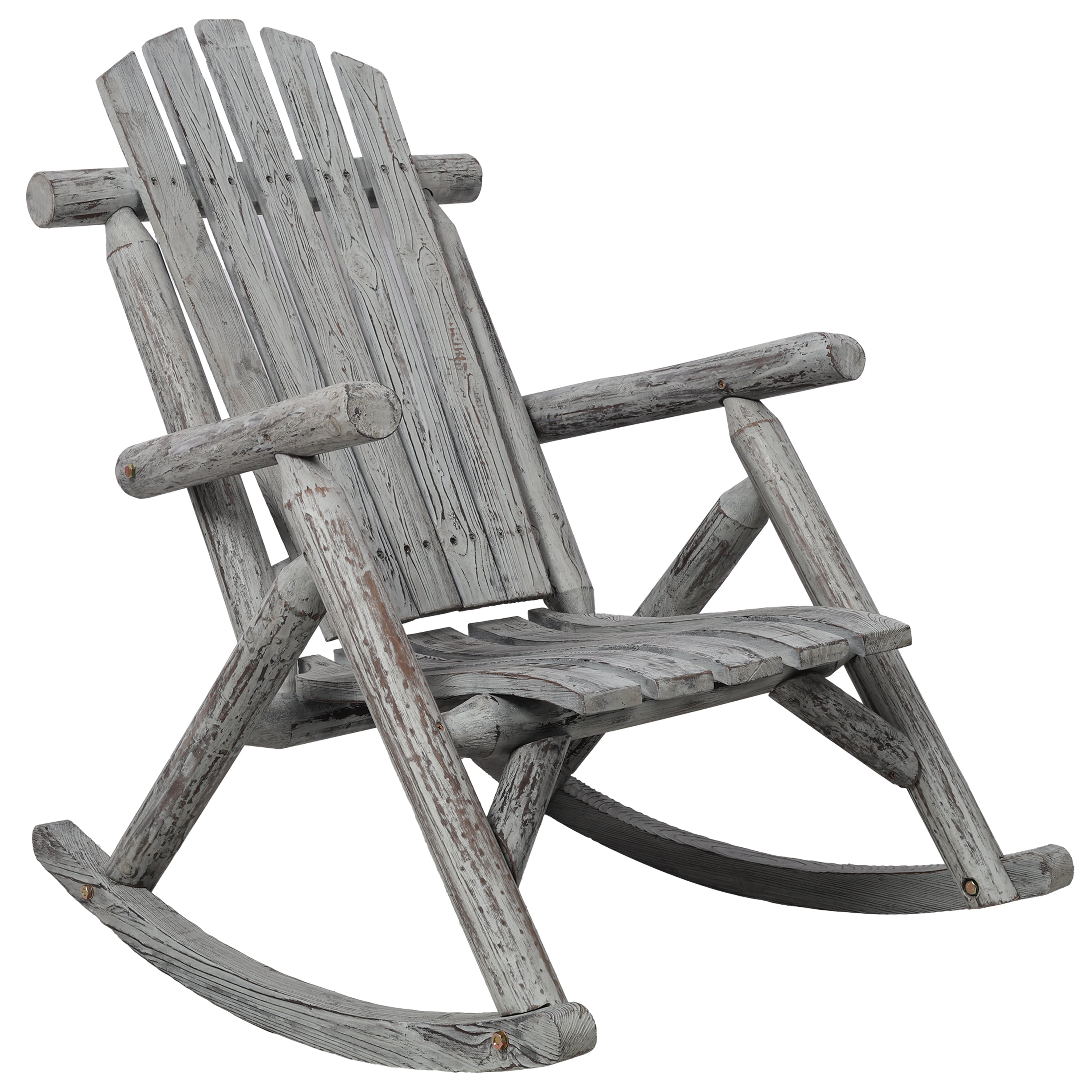 Fir Wood Porch Rocking Chair, Durable Log Style Outdoor Indoor Leisure Rocker, Brown