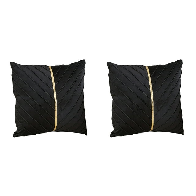 kurtrusly 2pieces Home Decor Elegance Of Velvet Cushion Cover Symmetrical Gold Thread Is black 1Set