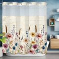 thumbnail image 6 of Spring Flowers No Hooks Shower Curtain with Snap-in Liner Watercolor Pastoral Style Retro Shower Curtains for Bathroom, Waterproof, Easy Install, Washable 66"x72", 6 of 9