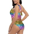 thumbnail image 4 of Easygdp Glitter Rainbow Women's One Shoulder Ruffle Monokini Bathing Suits with Removable Chest Pad, Quick Drying - XX-Large, 4 of 8