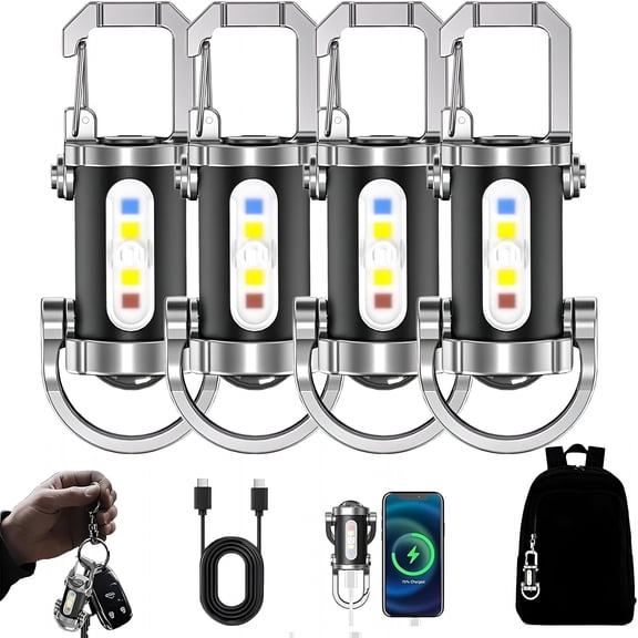 HIBIBUD 2026 New Portable Rechargeable Bright Keychain Flashlight Phone Charger,1200 Lumens Waterproof Mini Edc Compact Keychains Flashlight,Led Usb Torch Light with 7 Modes Type-C for Camping
