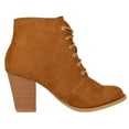 thumbnail image 3 of Forever Women Stacked Chunky Thick High Heels Ankle Boots Lace Up Booties JILLY-3 Suede Light Brown Tan 7.5, 3 of 4
