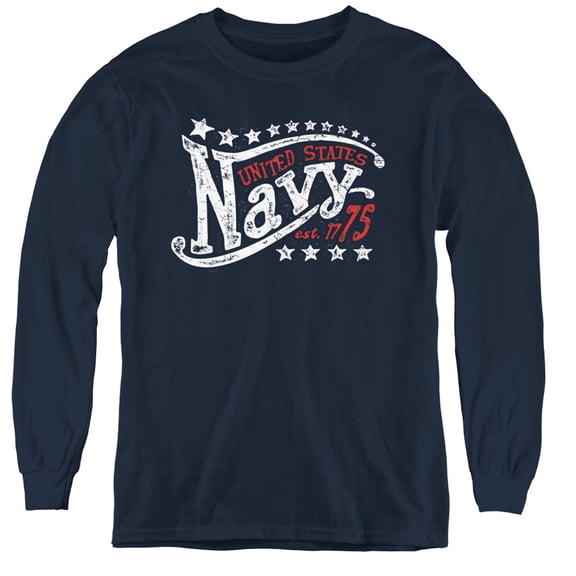 Navy - Stars - Youth Long Sleeve Shirt - Medium