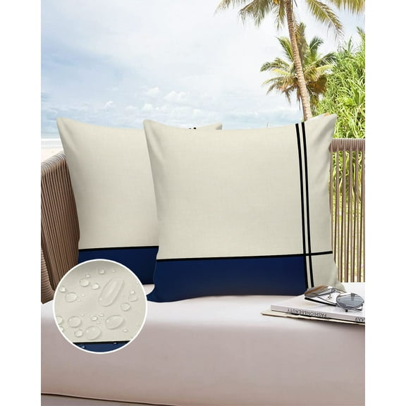 Outdoor Throw Pillow Cover Navy Blue White Color Block Patchwork Waterproof Cushion Covers 2 Pack Modern Geometric Art Pillow Cases Home Decoration for Patio Garden Couch Sofa