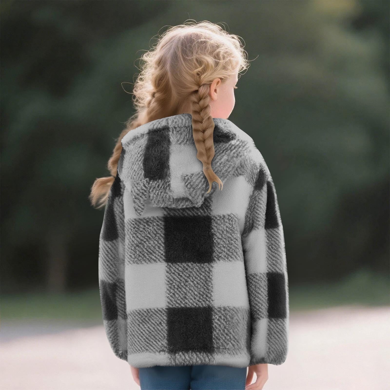 Xdegoge Girls Fleece Sherpa Jacket Plaid Fuzzy Zip Up Long Sleeve Hoodie Teen Thermal Loose Cozy Hooded Coats Tween 2025 Winter Thick Warm Outerwear With Pockets Age 8-14 Years