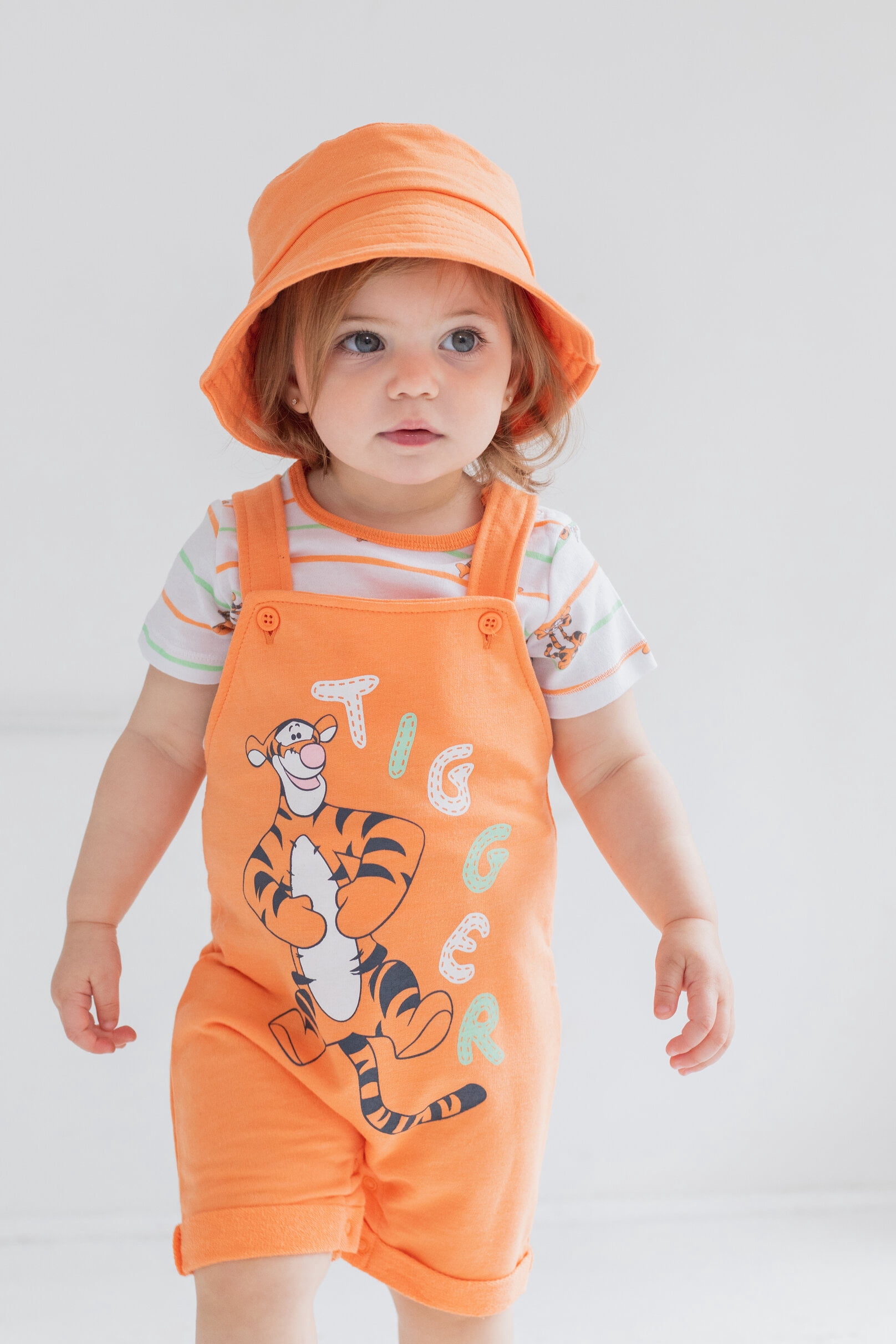 Disney Winnie the Pooh Baby Boys' Shortall and T-Shirt Set with Hat Tigger Orange