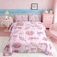 thumbnail image 2 of Manfei Pink Coquette Seashell Bow Pearl Queen Comforter Set for Girls, Cute Girlish Print Bedding Comforter Set, Pink Reversible 3pcs, 1 Comforter and 2 Pillowcases, 2 of 6