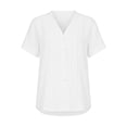 thumbnail image 7 of Htigea Womens V-Neck Button Down Shirt Short Sleeves Casual Pleated Front Loose Fit Tops Summer Tunic Work Tee White XXL, 7 of 7