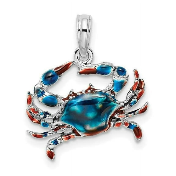 Finest Gold Sterling Silver Polished Enameled Blue Crab Pendant