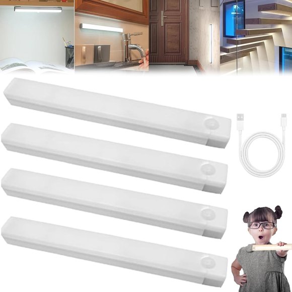 Expectatioin Capteur Intelligent Sans Perçage, Lumières LED Rechargeables Magnétiques, Capteur de Mouvement Intérieur, Doux et Anti-Éblouissement pour Escaliers, Garde-Robe, Chambre (Blanc, 10cm-2 Pcs)