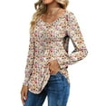 thumbnail image 2 of Shine Up Floral Blouses for Women Pleated Long Sleeve Shirts Casual Crewneck Tunic Tops, 2 of 6