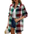 thumbnail image 4 of Camisa holgada a cuadros para mujer, manga larga, botones, color en contraste, informal, 4 of 8