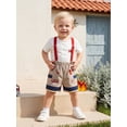 thumbnail image 4 of Tenue d'Été pour Bébé Garçon Thème Pompier Brodé Col Rond Manches Courtes Hauts + Shorts Cargo à Bretelles Réglables Rouges Ensemble 2 Pcs, 4 of 9
