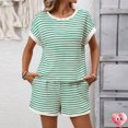 thumbnail image 2 of LEWKW Womens Striped 2 Piece Outfits Short Sleeve Crewneck Tee And Shorts Matching Sets Casual Summer Beach Lounge Sets Comfy Soft Tracksuits, 2 of 2