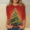 thumbnail image 2 of Fiaer Women T Shirts Shine Christmas Tree Trendy Tshirts 3/4 Sleeve Crew Neck Oversized Loose Fit Xmas Tops Red M, 2 of 4