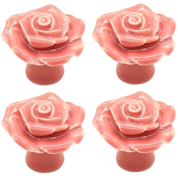 HDJNal Antique Pink Rose Flower Cabinet Knobs, Decorative Furniture Knobs,4pcs Vintage Ceramics Cabinet Handles Drawer Handle Knobs for Dresser Cabinet with Mounting Screws