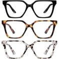 thumbnail image 3 of JM 3 Pack Trendy Square Blue Light Blocking Reading Glasses for Women Men, Oversized Computer Readers Spring Hinge, 3 of 7