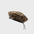 thumbnail image 2 of Fashion Lady Leopard Print Beret Hat, Wool Warm Plain Beanie Hat, Vintage Artist Cap, 2 of 6