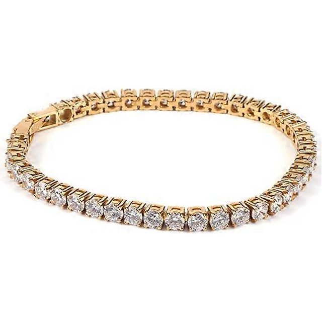 Pulsera de tenis de acero inoxidable dorado de 7,5 pulgadas con circonita cúbica redonda CZ Punk, elegante pulsera de piedra blanca para mujeres y hombres, pulsera antialérgica de 4 mm.