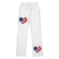thumbnail image 3 of Ladies Casual Pants Linen Beach Drawstring Flag Print Crop Patriotic Capris Pant With Pockets High Waisted Pants White L, 3 of 3