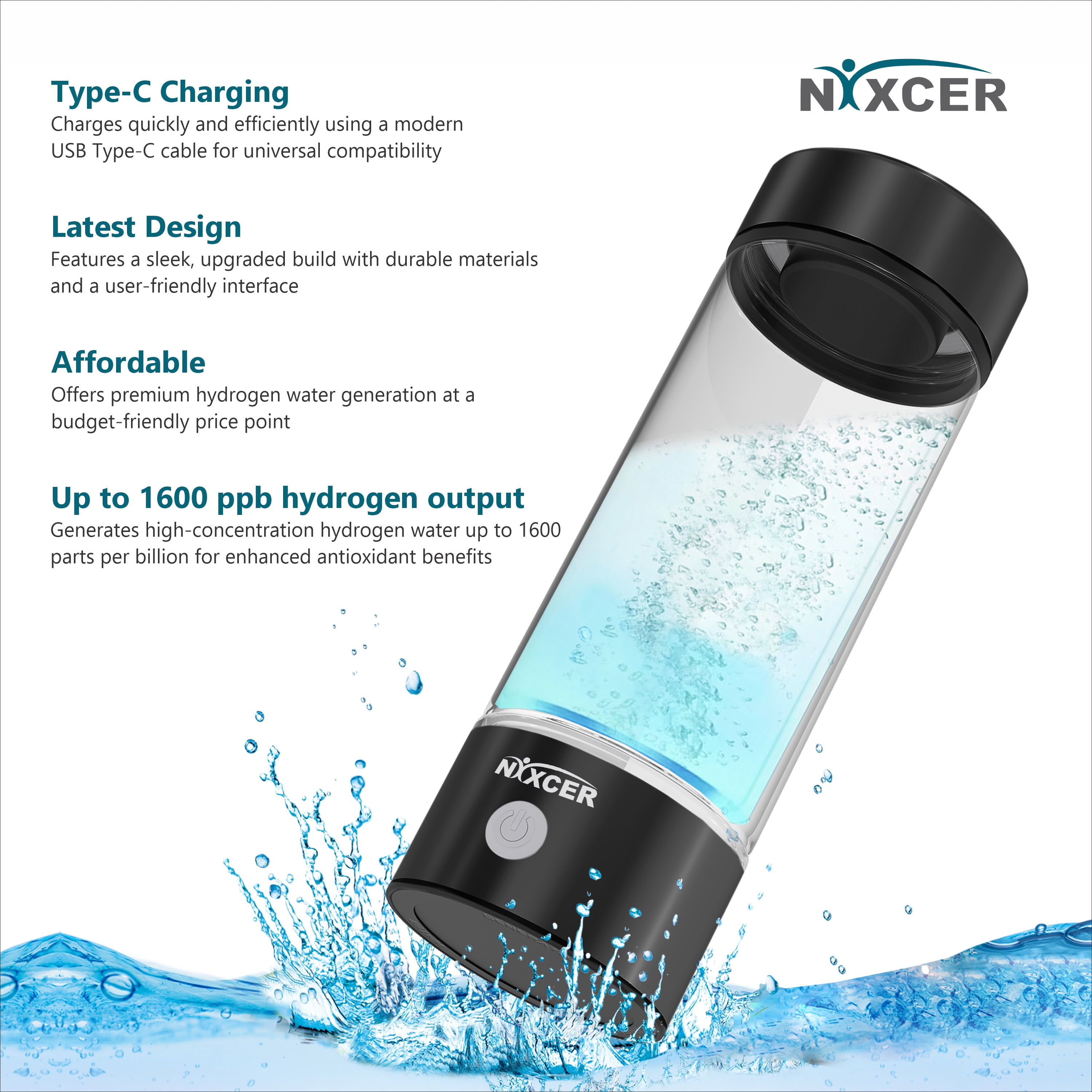 Hydrogen Water Bottle Generator - 3 Min SPE PEM Tech, 2025 Model, 420ML Portable Hydro Water Bottle Machine for Travel, Wellness & Recovery, Ideal for Kids, Men & Women - Black