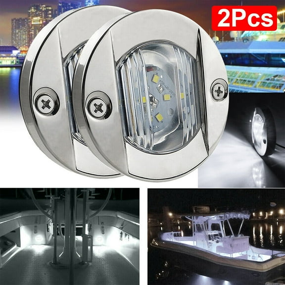 Cocobaby 2Pcs White Round Marine Boat LED Stern Transom Lights Cabin Deck Courtesy Light