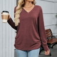 thumbnail image 2 of EDFBUYKRS Womens Tops Long Sleeve V Neck Shirts Fall Sweater Casual Blouses Fashion Outfits L, 2 of 7