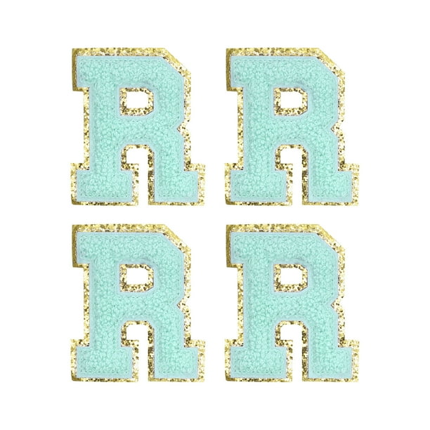 Parches de Letra de Chenille Azul 4uds Unique Bargains Alfabeto R 3.1 Pulgadas para Ropa Zapatos Sombreros Mochilas