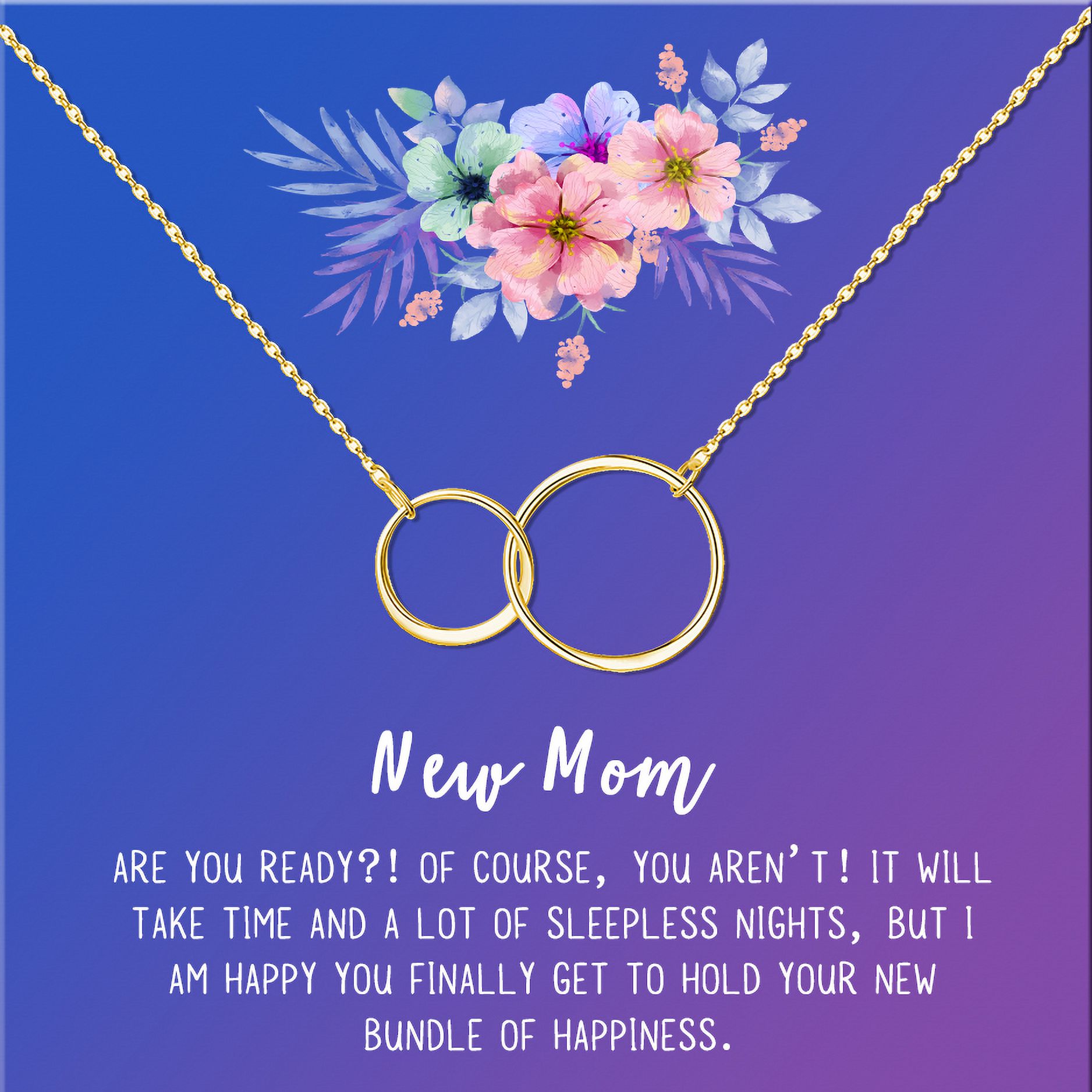 New Mom Mother's Day Gift, Jewelry For New Mom, Gift for Her, Mother's Day Necklace and Card, Stainless Steel Necklace and Card [Gold Infinity Ring,Blue-Purple Gradient]
