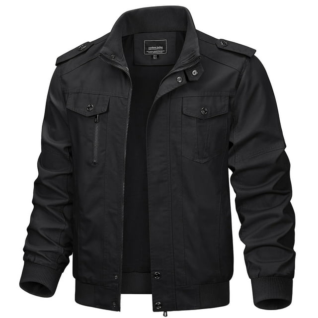 TACVASEN Men's Work Cargo Jacket Multiple-pockets Stand Collar Zip Up Windproof Bomber Jacket Autumn Outdoor Biker Coat