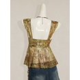 thumbnail image 2 of Yellow Floral Paisley Print Tie-Front Peplum Asymmetrical Mesh Hem Tank Top For Women, 2 of 8