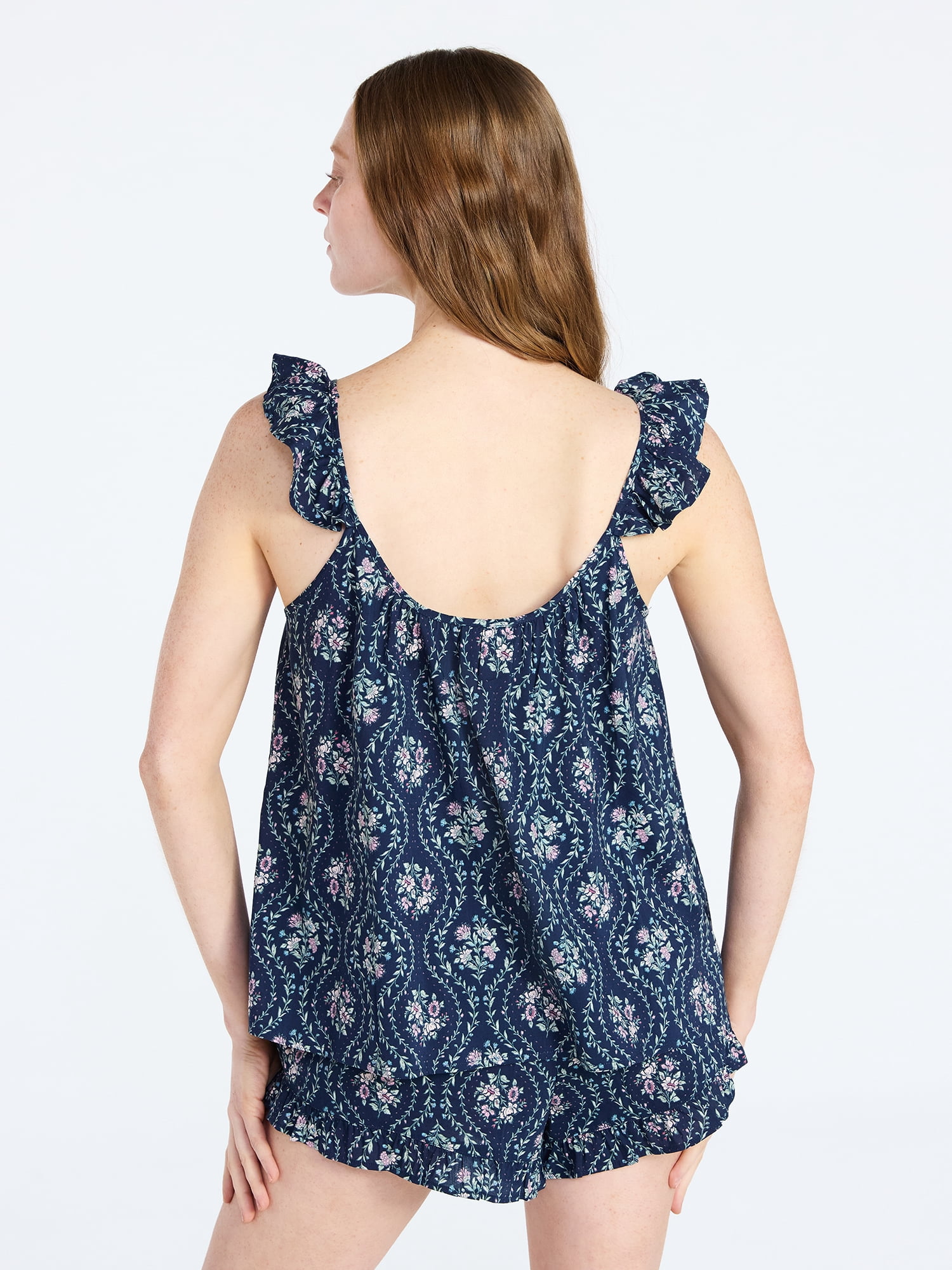 Joyspun Women's Woven Sleep Cami and Shorts Set with Ruffle, 2-Piece, Sizes XS-3X