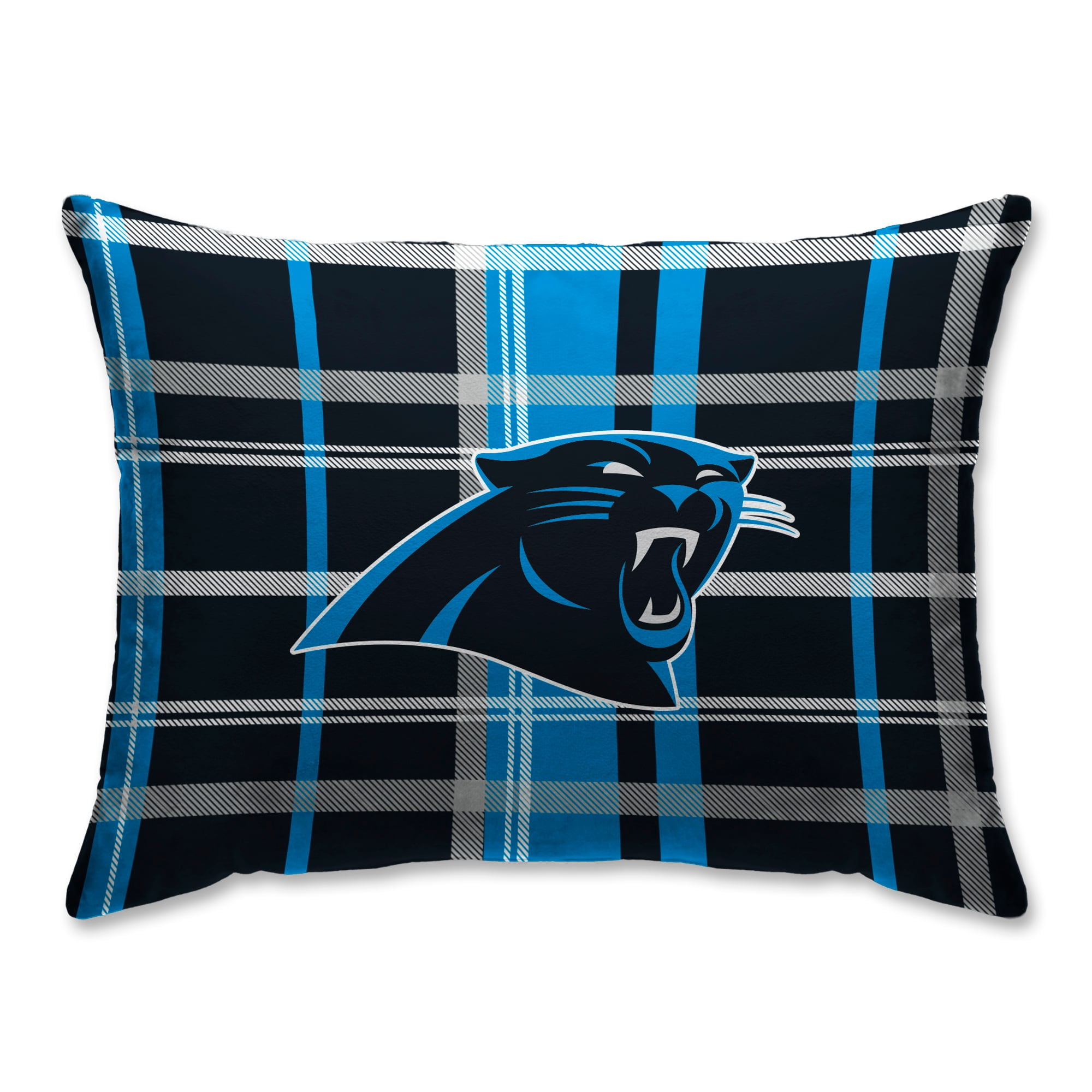 Carolina Panthers Plaid Plush Sherpa Bed Pillow - Blue