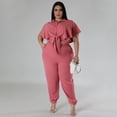 thumbnail image 2 of AURA Women Plus Size Two Piece Outfit Casual Knot Top Pants Set Summer Fashion, 2 of 7