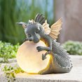 thumbnail image 3 of Resina dinosaurio forma meditación escultura jardín al aire libre dragón meditated estatua, 3 of 7