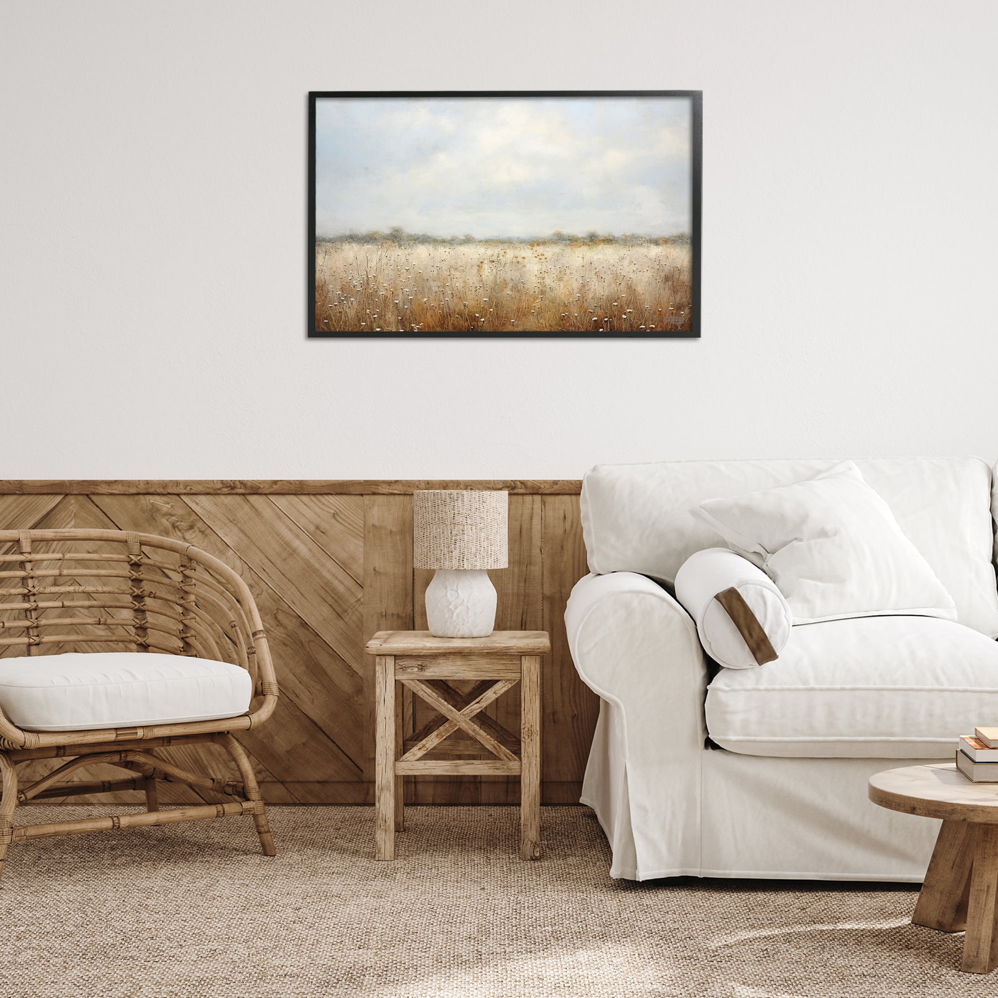 Stupell Industries Soft Daisy Field Landscape Painting Black Framed Art Print Wall Art, 30 x 20