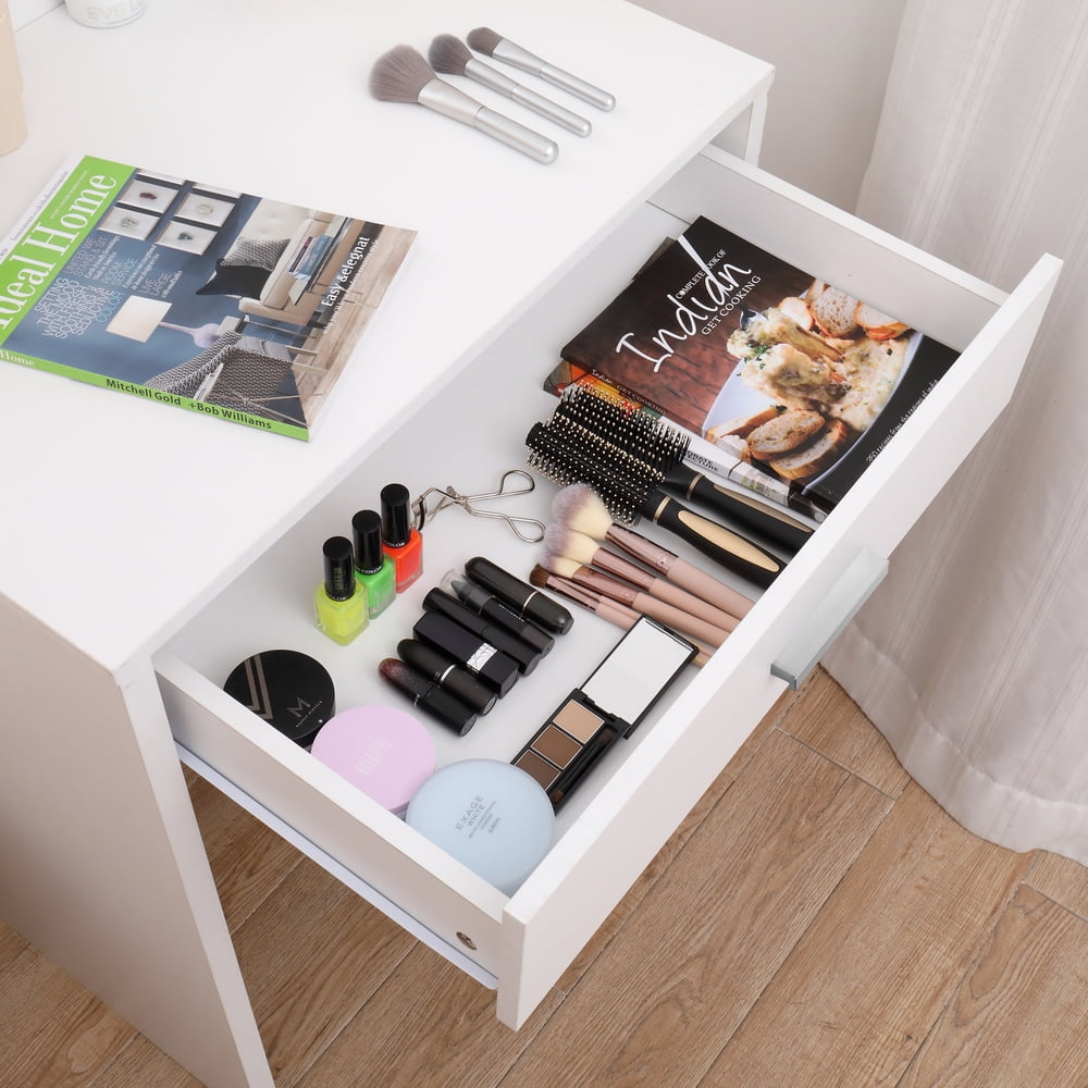 Lowestbest Make Up Table, Single Drawer Dresser with Light Cannon and Large Mirror, White, Warm Light Lowestbest Make Up Table, Single Drawer Dresser with Light Cannon and Large Mirror, White, Warm Light