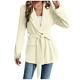 thumbnail image 3 of Dazajoo Blazers for Women with Belt Casual Long Sleeve Botched Suit Jacket Solid Color Office Work Blazer,Beige,L, 3 of 10