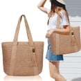 thumbnail image 2 of Bolsa de playa tejida a mano color café de gran capacidad, 2 of 10