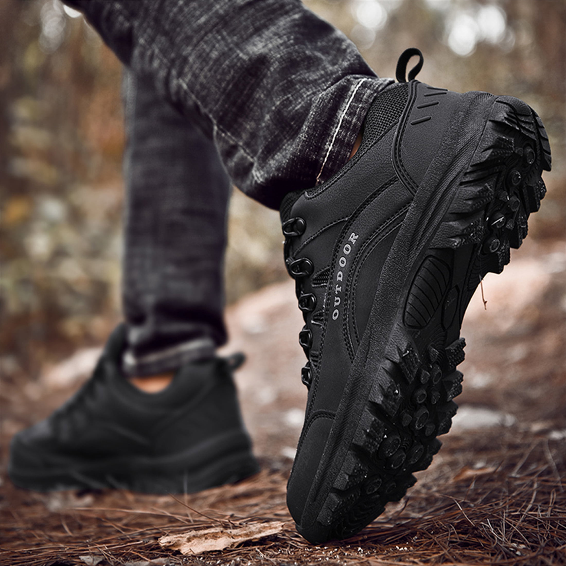 LASUDRAA Men's Hiking Shoes Waterproof Non-Slip Low-Up Sport Shoes Comfortable Outdoor Sneakers