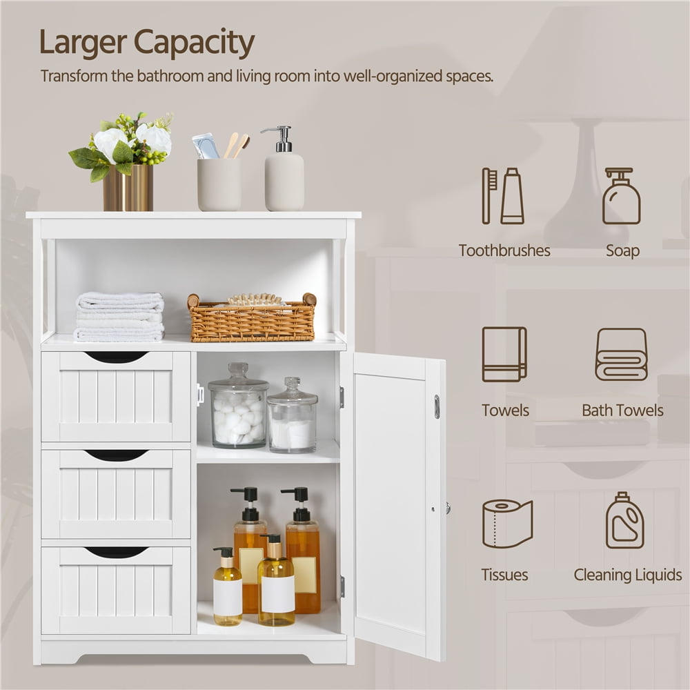 Yaheetech 35.5" Height Bathroom Floor Cabinet with 1 Door and 3 Drawers, White