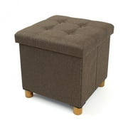 Humble Crew Collapsible Cube Storage Ottoman Foot Stool with Tray, Brown