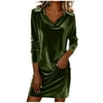 thumbnail image 2 of Maqroz Velvet Dress for Women Plus Size Casual Long Sleeve Button Lapel Shirt Dresses Party Cocktail Holiday Mini Dresses Vestidos De Mujer Elegantes Army Green L, 2 of 6