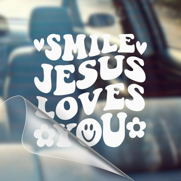Smile, Jesus Loves You - Christian Car Vinyl Decal Bumper Sticker for Car, Wall, Window, Vehicle, Weather Resistant